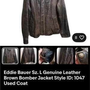 Eddie Bauer Men's Dark Brown Leather Bomber Jacket